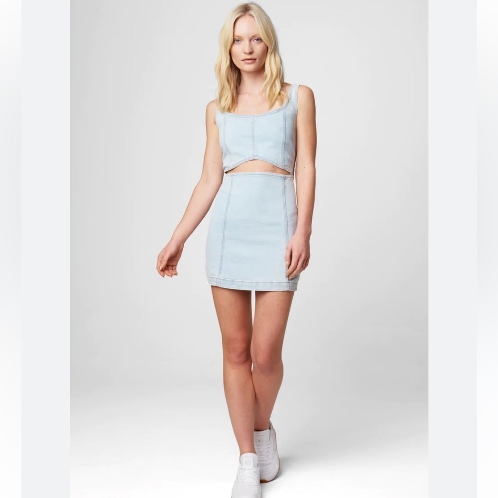 Blank NYC Give Way My Heart light wash denim cut out mini dress